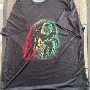 Black Graphic T-Shirt with Red and Green Accents